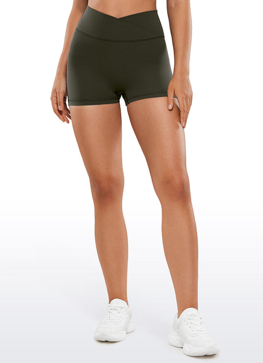 CRZ YOGA Womens Butterluxe Crossover No Front Seam Biker Shorts 3" Olive Green