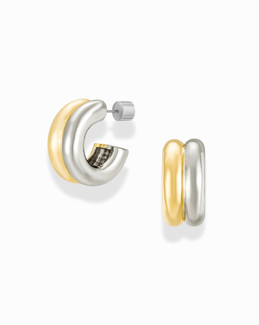 Nolan Two-Toned Hoops - Mod + Jo - Jewelry built to last, advanced plating technology