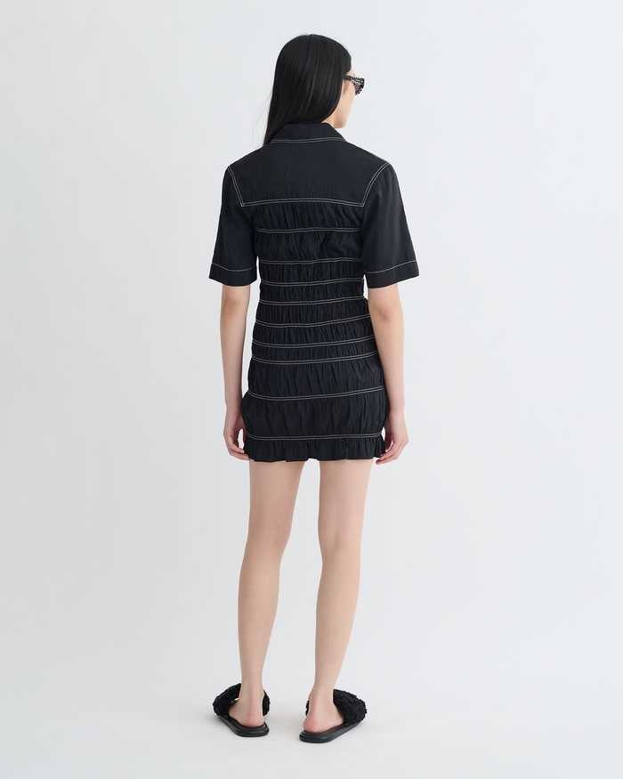 Nomia - Smocked Glass Poplin Mini Dress - Black