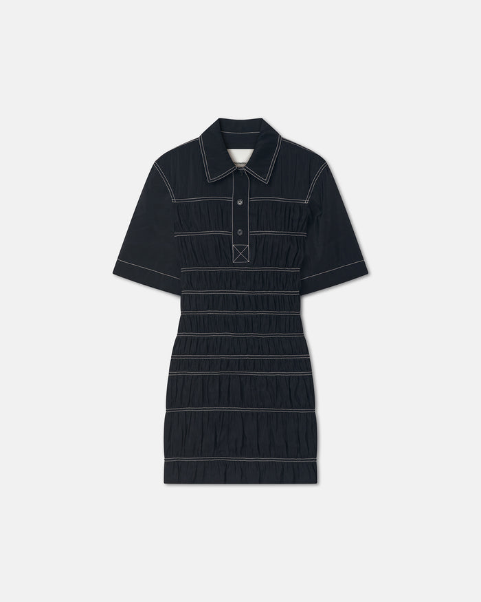 Nomia - Smocked Glass Poplin Mini Dress - Black