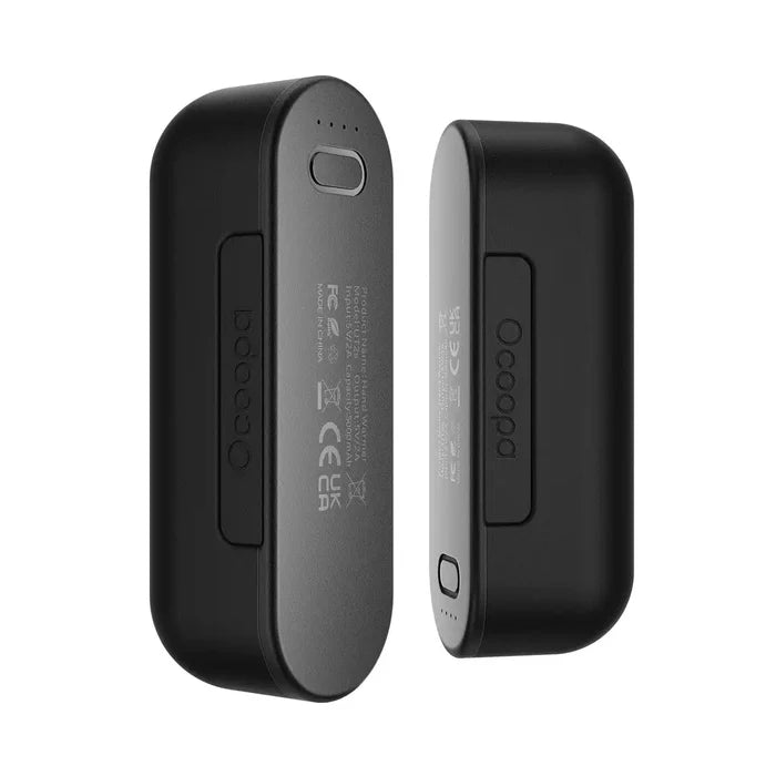 Pair of Ocoopa UT2s rechargeable hand warmers in black colour shown side by side