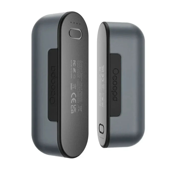 Pair of Ocoopa UT2s rechargeable hand warmers in silver colour shown side by side