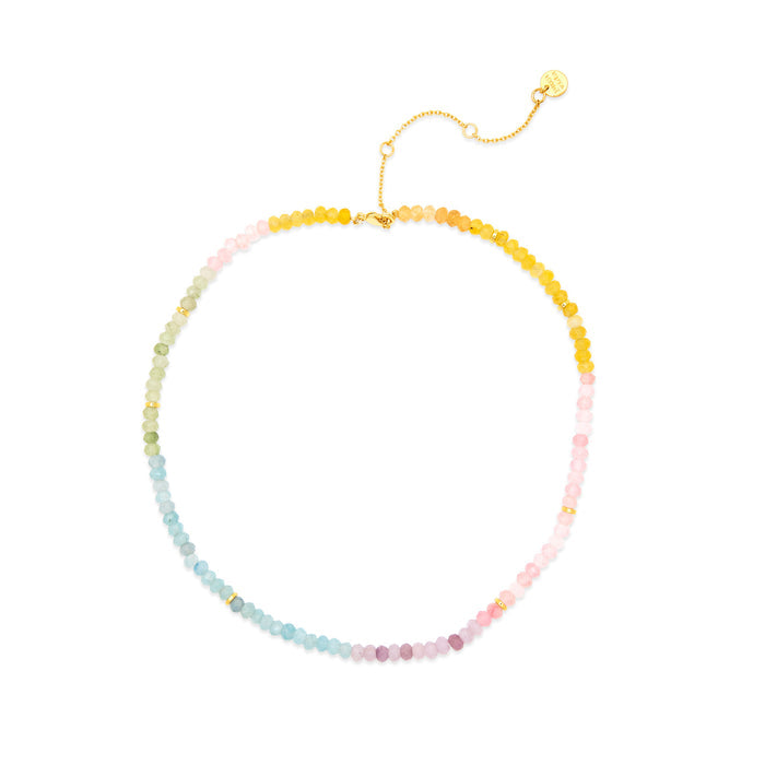 Ombre Rainbow Bead Choker with pastel beads in a green to pink gradient and a gold clasp