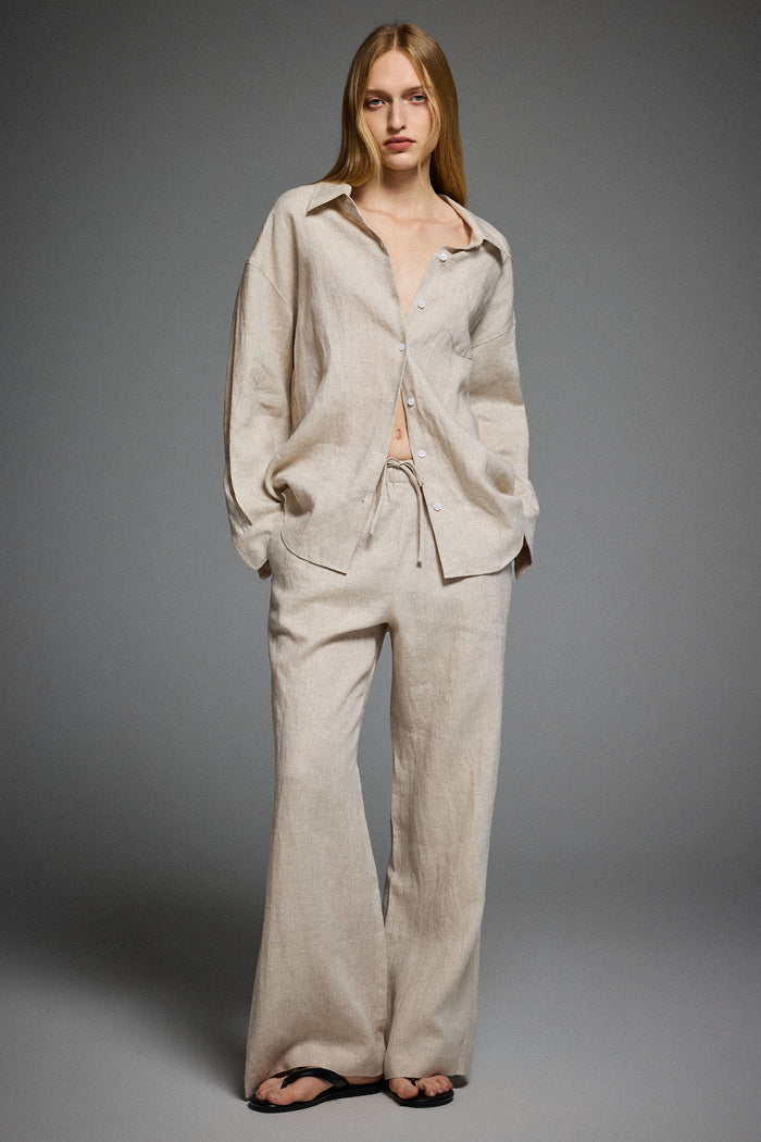 Oversized Linen Button-Up Shirt #color_Natural Ecru