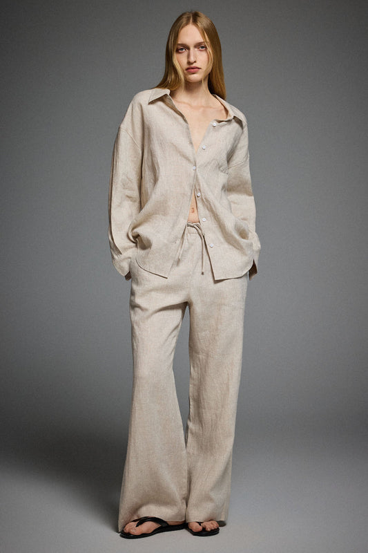 Oversized Linen Button-Up Shirt #color_Natural Ecru