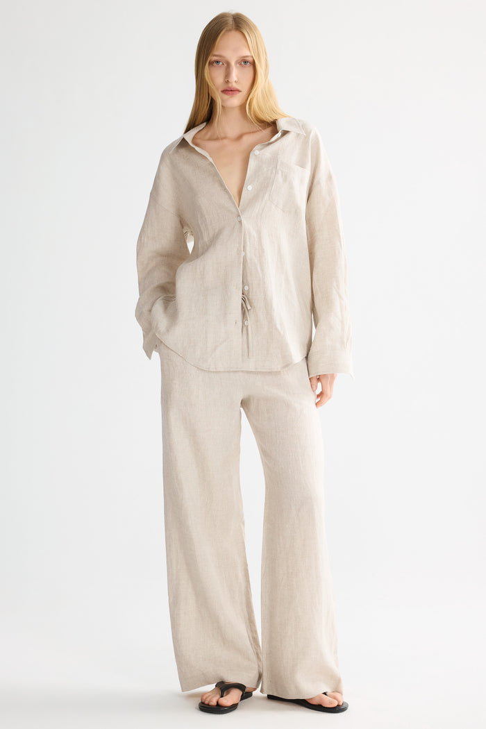 Oversized Linen Button-Up Shirt #color_Natural Ecru