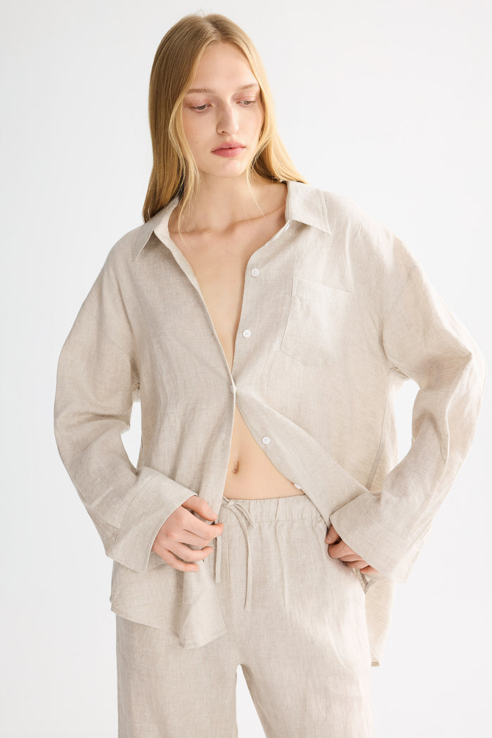 Oversized Linen Button-Up Shirt #color_Natural Ecru
