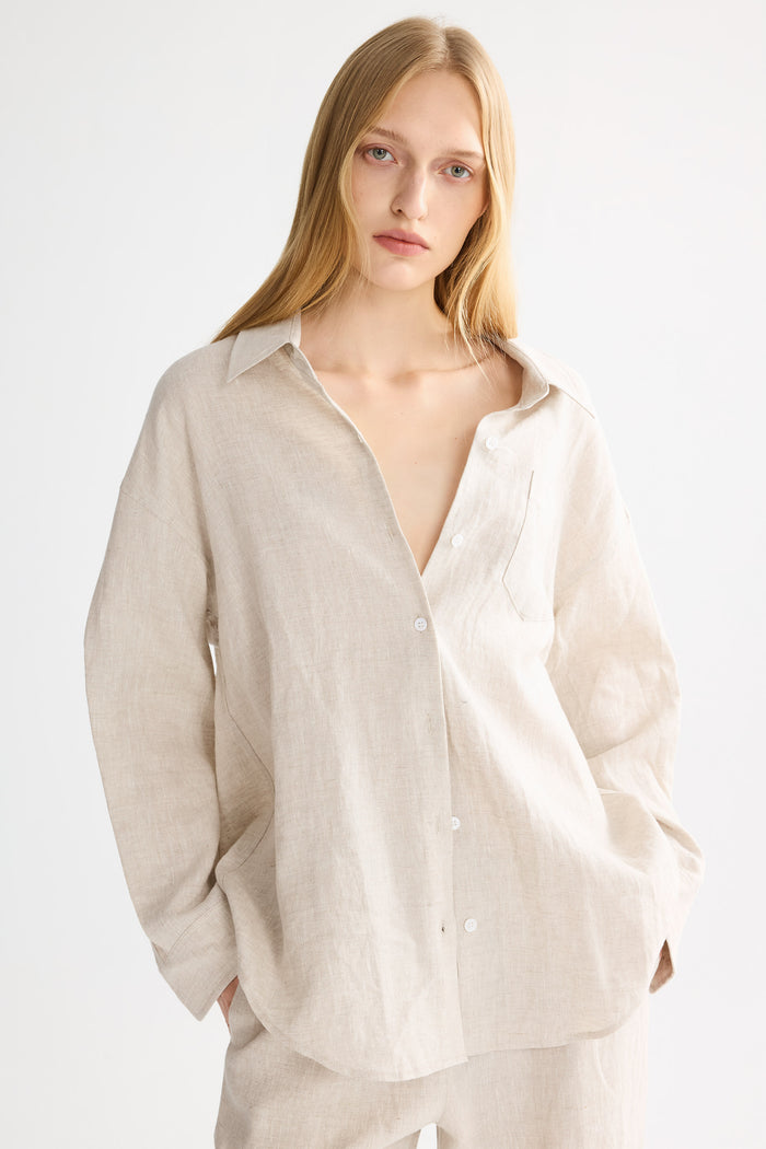 Oversized Linen Button-Up Shirt #color_Natural Ecru