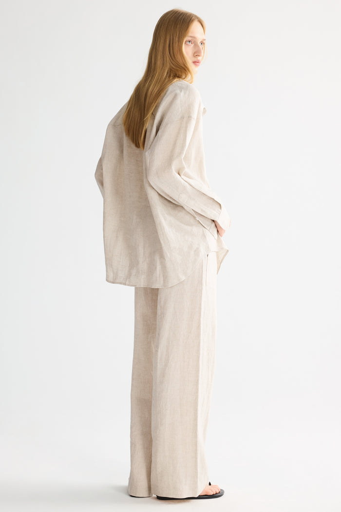 Oversized Linen Button-Up Shirt #color_Natural Ecru