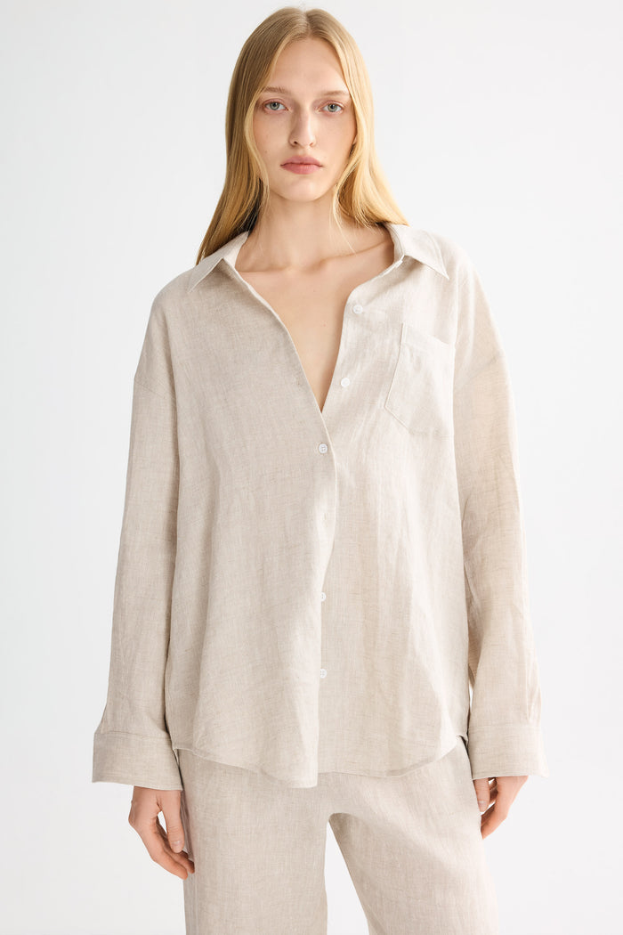 Oversized Linen Button-Up Shirt #color_Natural Ecru
