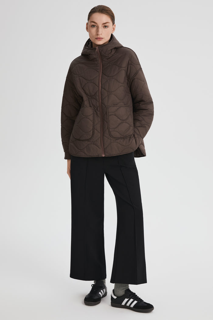 Oversized Quilted Hooded Drop-Shoulder Jacket OROLAY #color_coffee