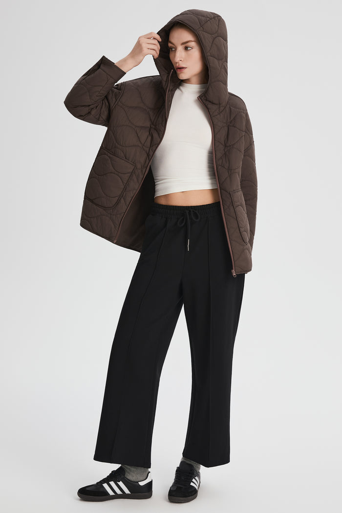 Oversized Quilted Hooded Drop-Shoulder Jacket OROLAY #color_coffee