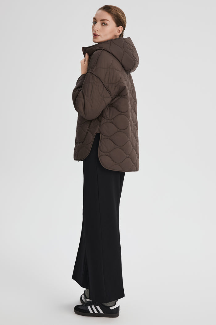 Oversized Quilted Hooded Drop-Shoulder Jacket OROLAY #color_coffee