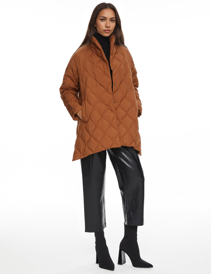 Orolay Oversized Quilted Puffer Jacket Lightweight with Pockets #color_coffee