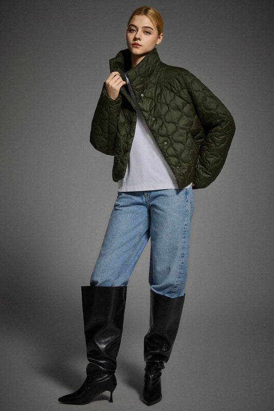 Oversized Quilted Raglan Sleeve Lightweight Jacket #color_green