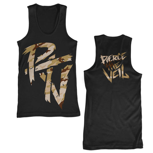 P T V Camo - Black Tank Top