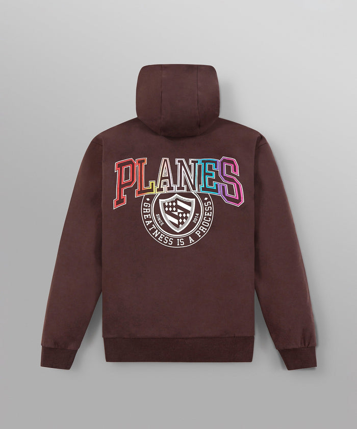 Paper plane -Collegiate Spectrum Half Zip Drop Shoulder Hoodie - Coffee - Clique Apparel