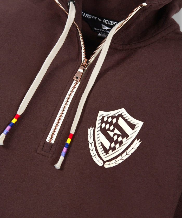Paper plane -Collegiate Spectrum Half Zip Drop Shoulder Hoodie - Coffee - Clique Apparel