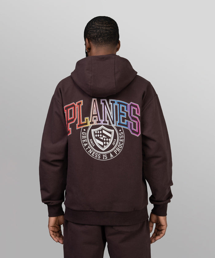 Paper plane -Collegiate Spectrum Half Zip Drop Shoulder Hoodie - Coffee - Clique Apparel