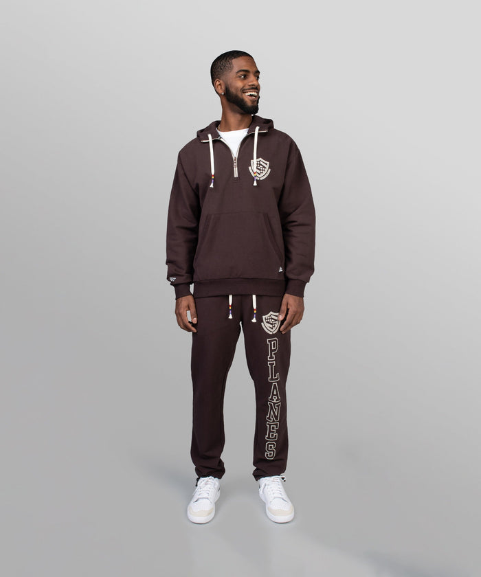 Paper plane -Collegiate Spectrum Half Zip Drop Shoulder Hoodie - Coffee - Clique Apparel