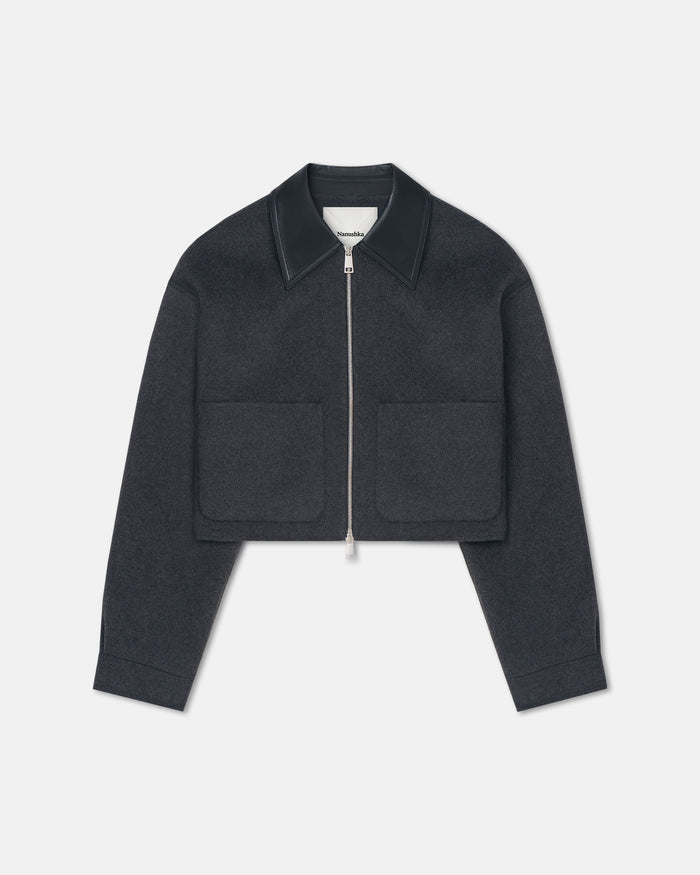 Phebe - Cropped jacket - Grey Melange/Black
