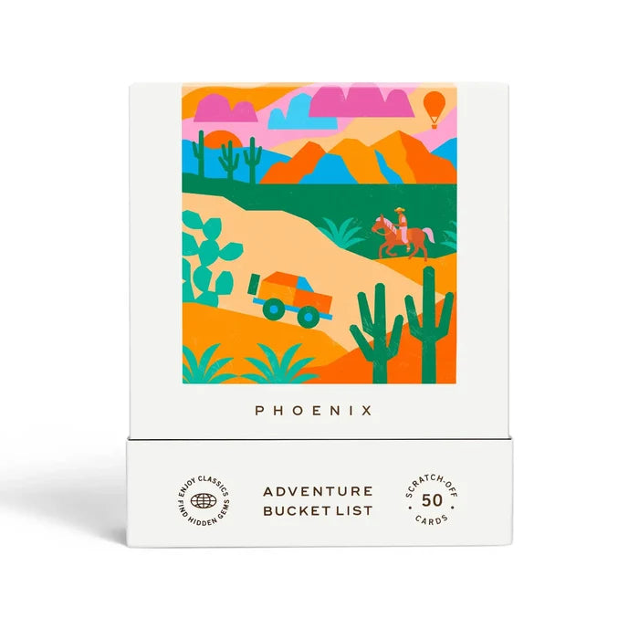 Front view of Phoenix Adventure Bucket List box with a vibrant desert landscape illustration and the PHOENIX title.