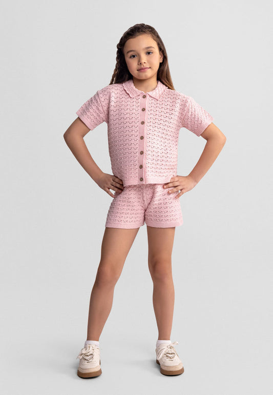 Pointelle Knit Set, Blush Pink, Button Front - 1