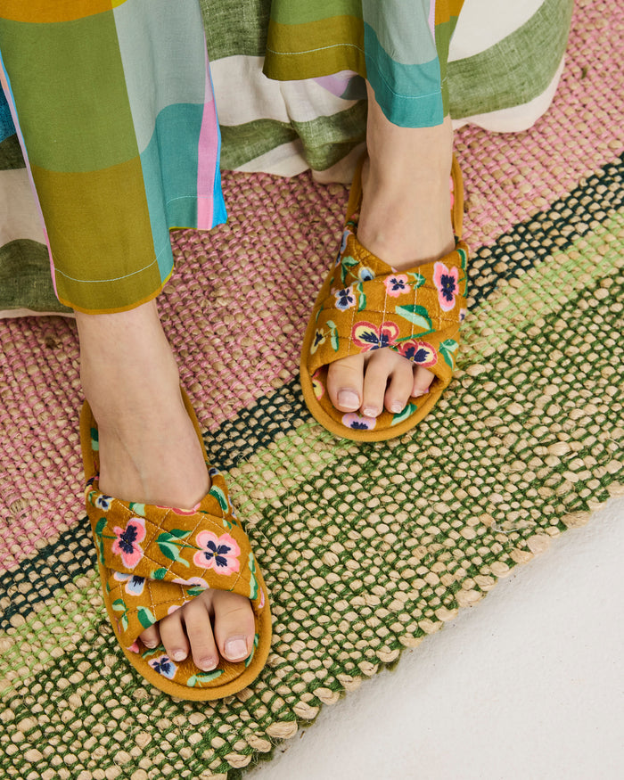 Pretty Pansy Quilted Velvet Adult Slippers