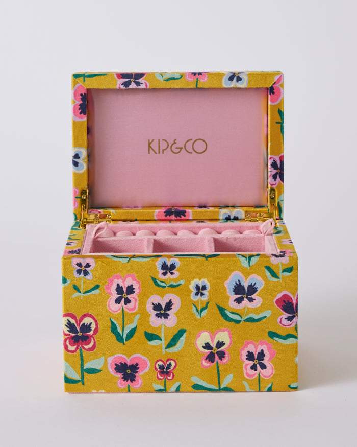 Pretty Pansy Velvet Jewellery Box Large