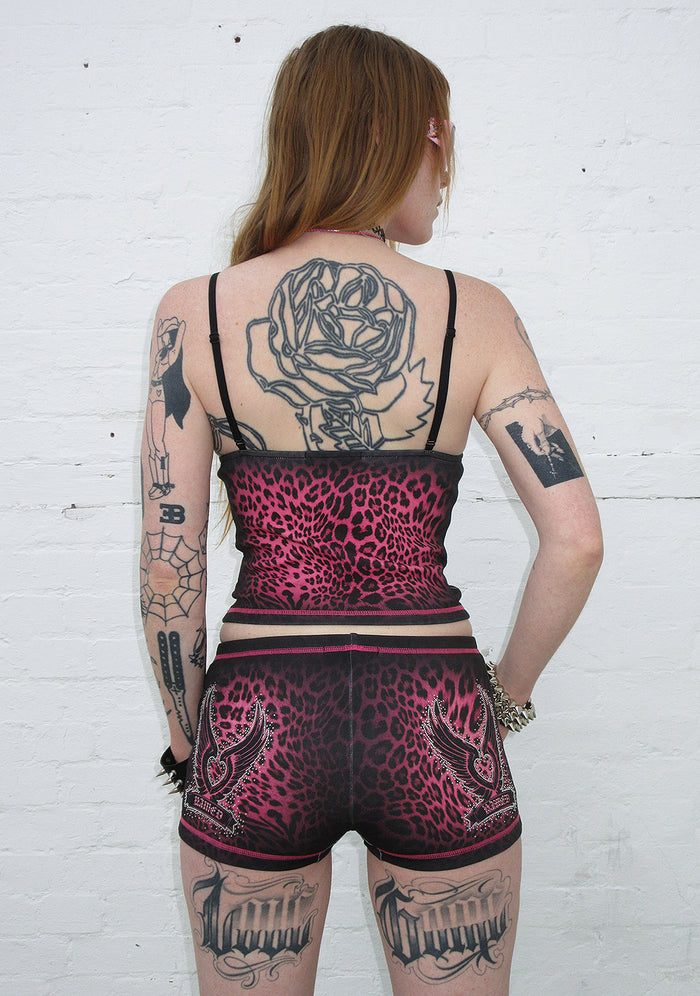PRIMAL RHINESTONE MICRO HOTPANT SHORTS HOT PINK LEOPARD