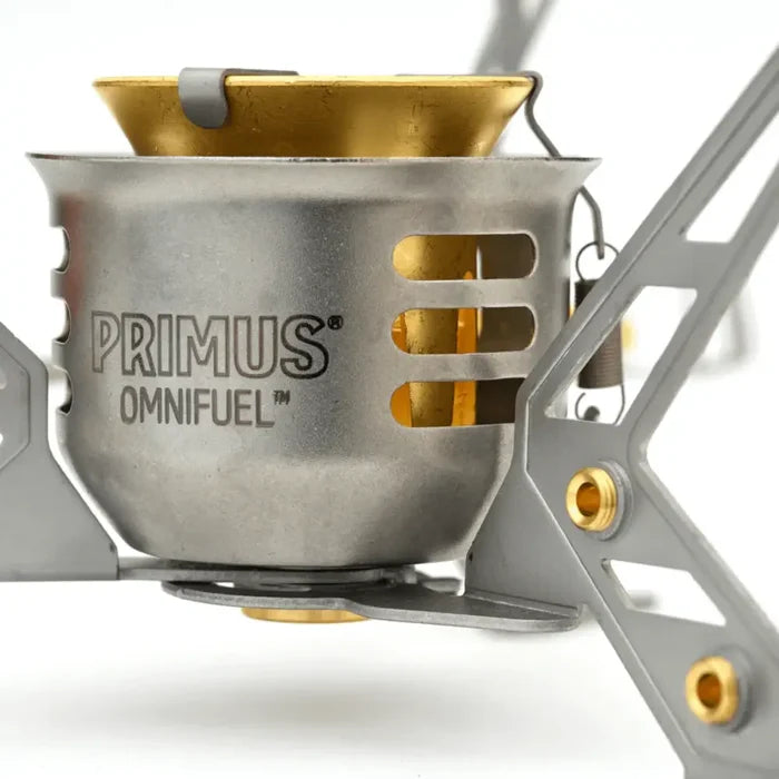 Close-up of the burner body of a Primus Omnifuel Expedition Multifuel Stove