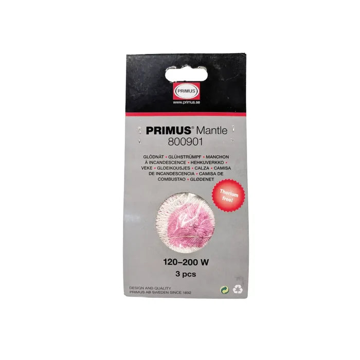 Primus Replacement Gas Lantern Mantles 120-200W Watts front packaging detail on a white background