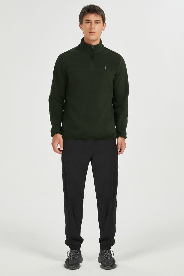 Orolay Quarter Zip Fleece Pullover Sweatshirt #color_dark green