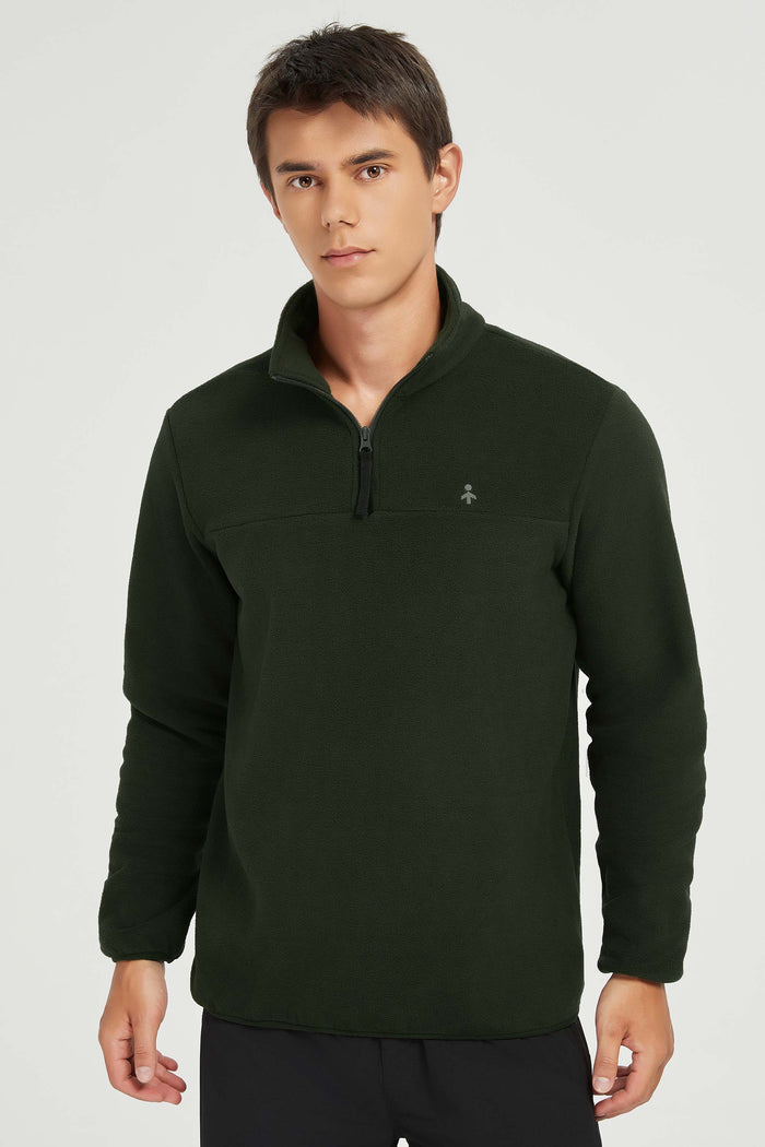 Orolay Quarter Zip Fleece Pullover Sweatshirt #color_dark green