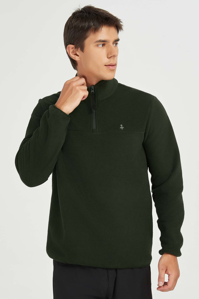 Orolay Quarter Zip Fleece Pullover Sweatshirt #color_dark green
