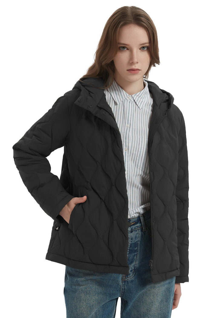 Orolay Quilted Down Jacket Lightweight Hooded #color_black