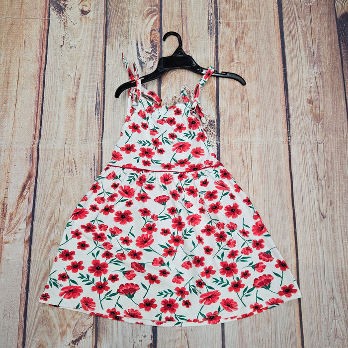 QUIMBY RED FLORAL JERSEY TIE DRESS