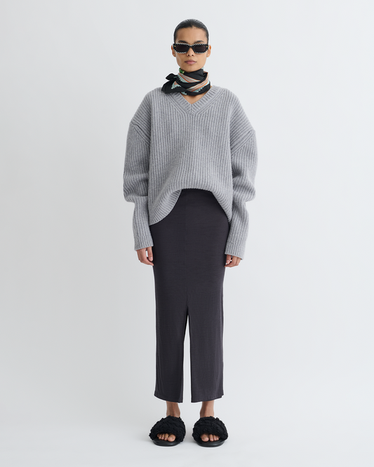 Rafa - Wool Jersey Midi Skirt - Grey