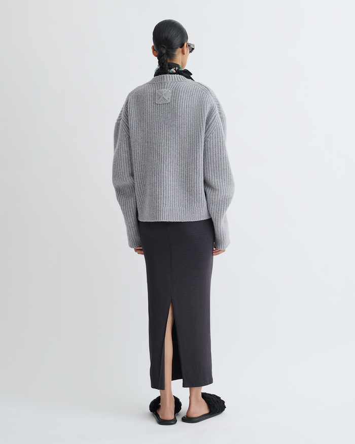 Rafa - Wool Jersey Midi Skirt - Grey