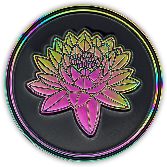 Rainbow Lotus Flower Tri-plated AA Affirmation Recovery Medallion - Black / Aurora