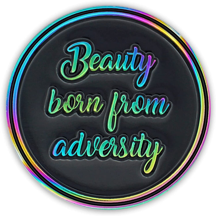 Rainbow Lotus Flower Tri-plated AA Affirmation Recovery Medallion - Black / Aurora