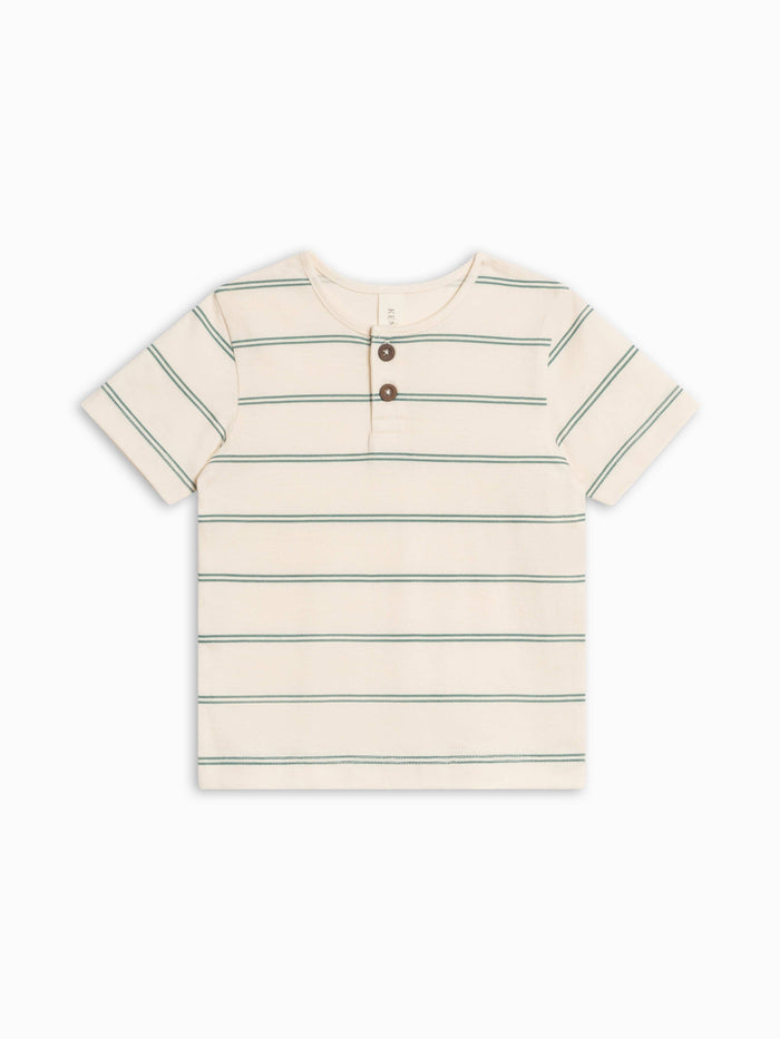 Reef Short Sleeve Henley - Inbee Stripe / Laguna - Wee Bee Baby Boutique