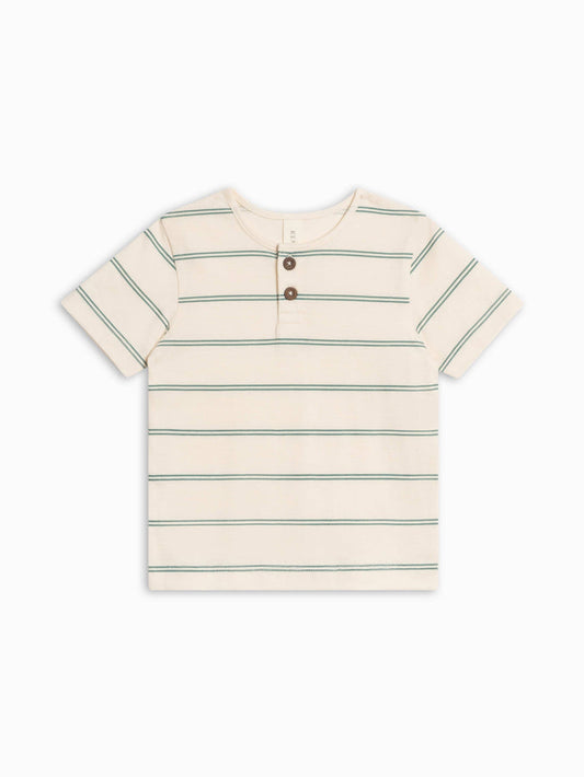 Reef Short Sleeve Henley - Inbee Stripe / Laguna - Wee Bee Baby Boutique