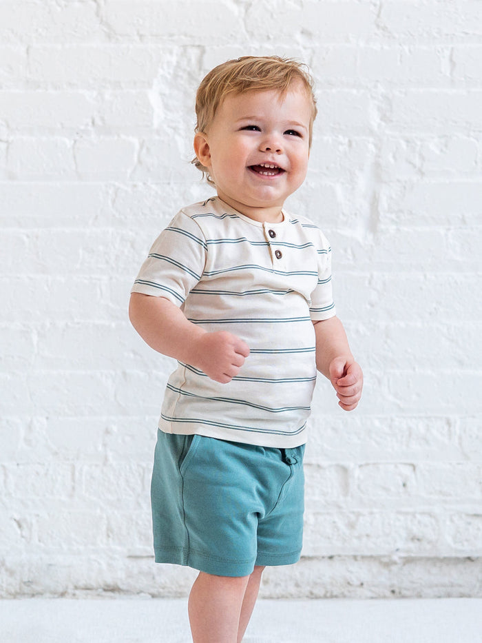 Reef Short Sleeve Henley - Inbee Stripe / Laguna - Wee Bee Baby Boutique