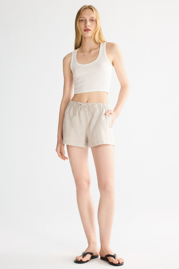 Relaxed Linen Drawstring Shorts Orolay #color_Natural Ecru
