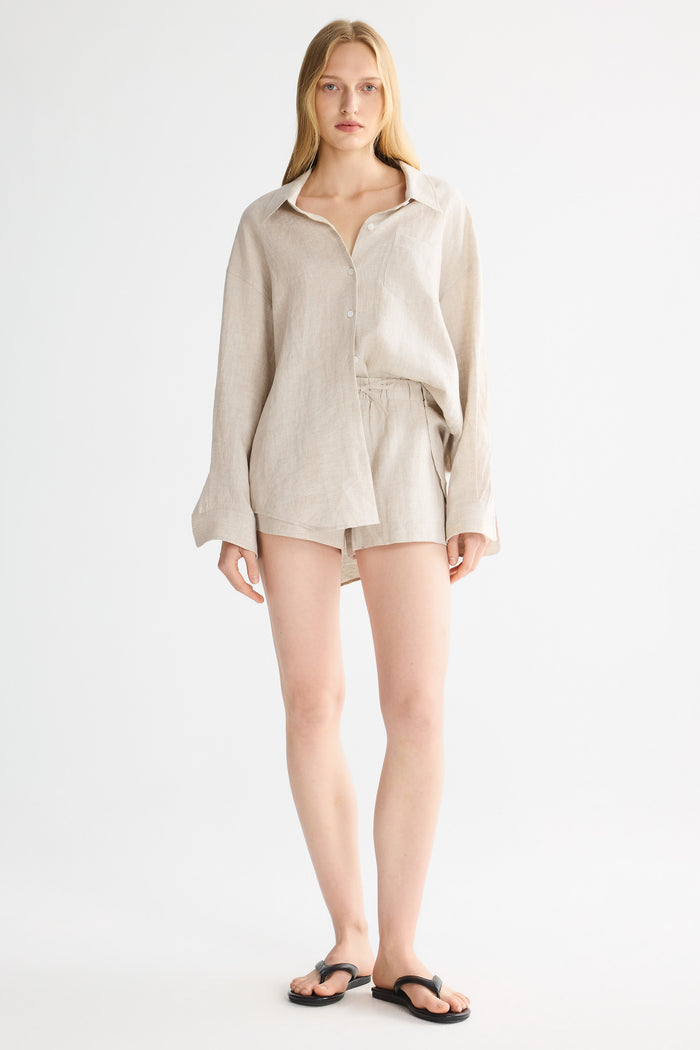 Relaxed Linen Drawstring Shorts Orolay #color_Natural Ecru
