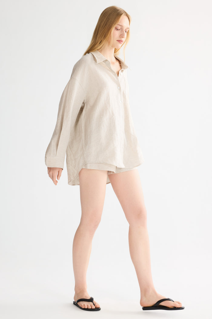 Relaxed Linen Drawstring Shorts Orolay #color_Natural Ecru