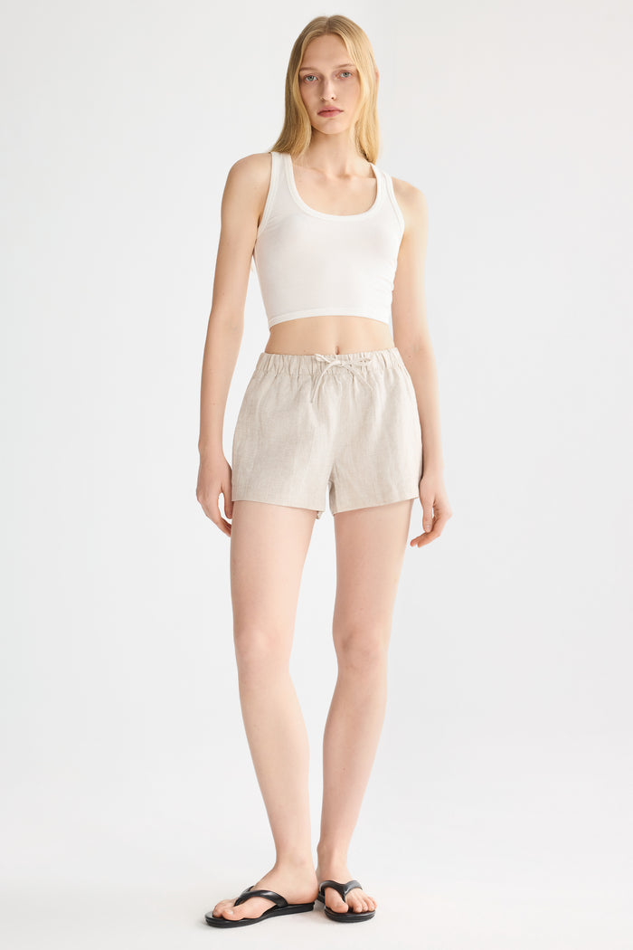 Relaxed Linen Drawstring Shorts Orolay #color_Natural Ecru