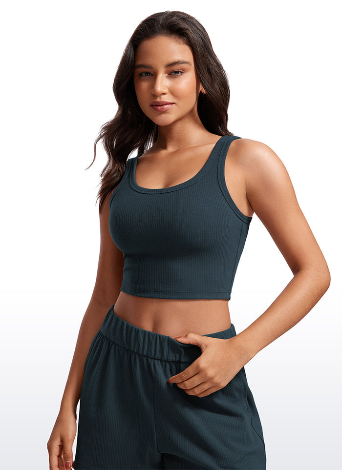CRZ YOGA Women Longline U Neck Medium Impact Ribbed Sports Bras True Navy