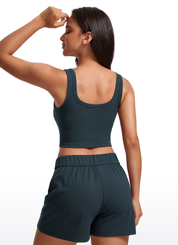 CRZ YOGA Women Longline U Neck Medium Impact Ribbed Sports Bras True Navy